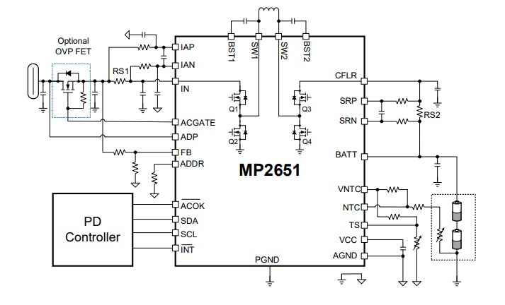 Application Circuit Diagram - Monolithic Power Systems (MPS) MP2651 Buck-Boost Charger ICs